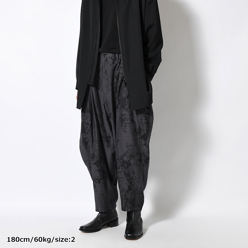 JACQUARD PATTERN DRAPE PANTS -BLACK-