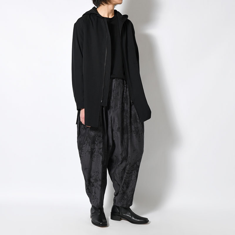 JACQUARD PATTERN DRAPE PANTS -BLACK-