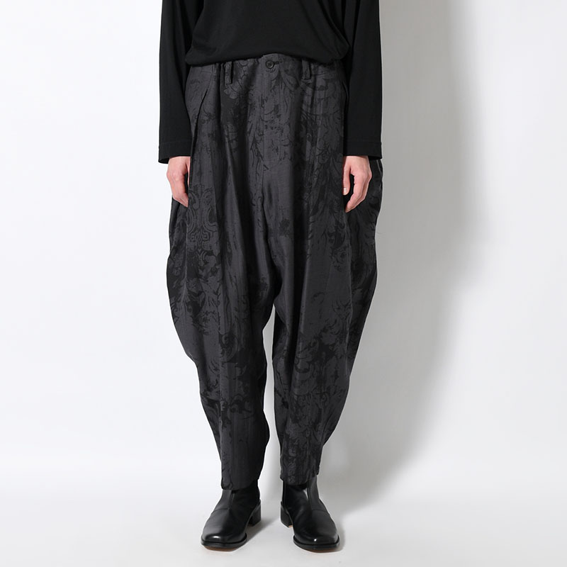 JACQUARD PATTERN DRAPE PANTS -BLACK-