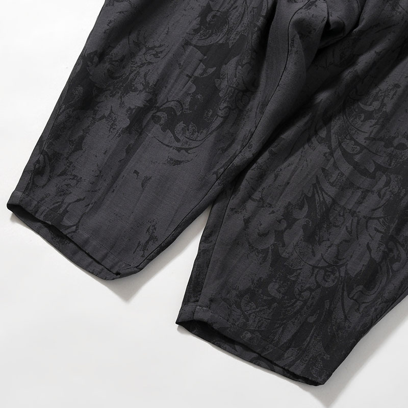 JACQUARD PATTERN DRAPE PANTS -BLACK-