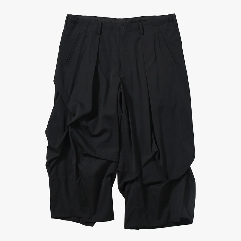 WOOL GABARDINE THICK TUCKS PANTS -BLACK-