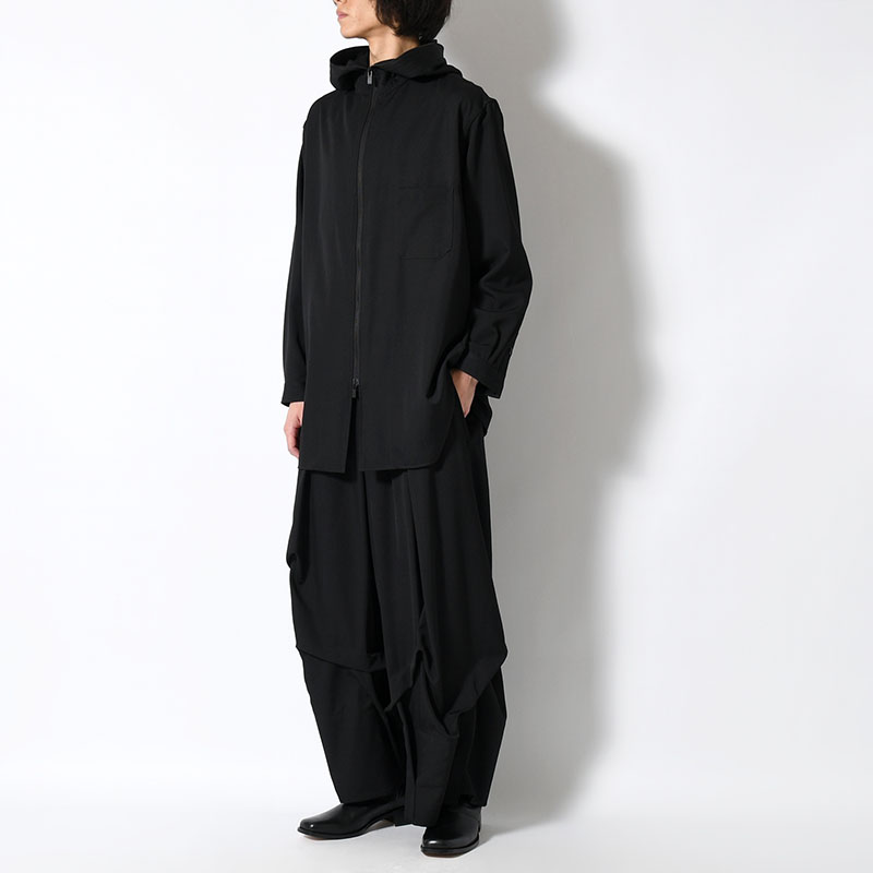 WOOL GABARDINE THICK TUCKS PANTS -BLACK-