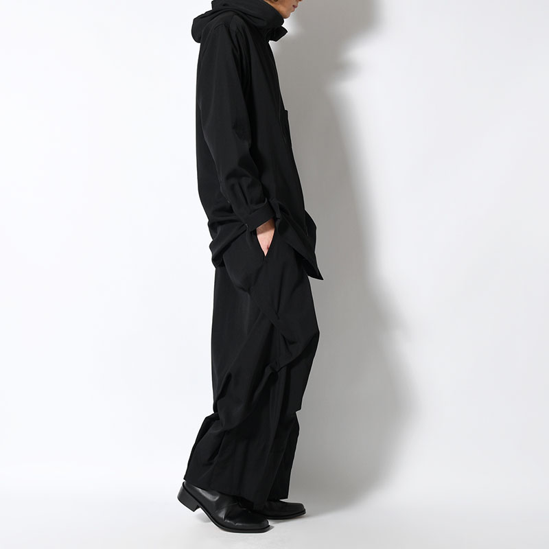 WOOL GABARDINE THICK TUCKS PANTS -BLACK-