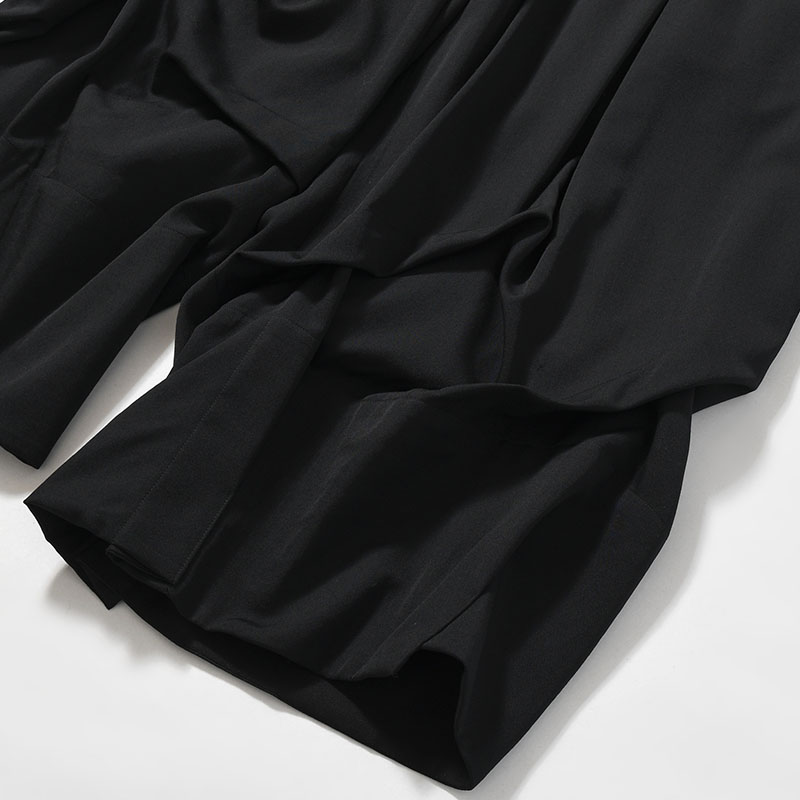 WOOL GABARDINE THICK TUCKS PANTS -BLACK-