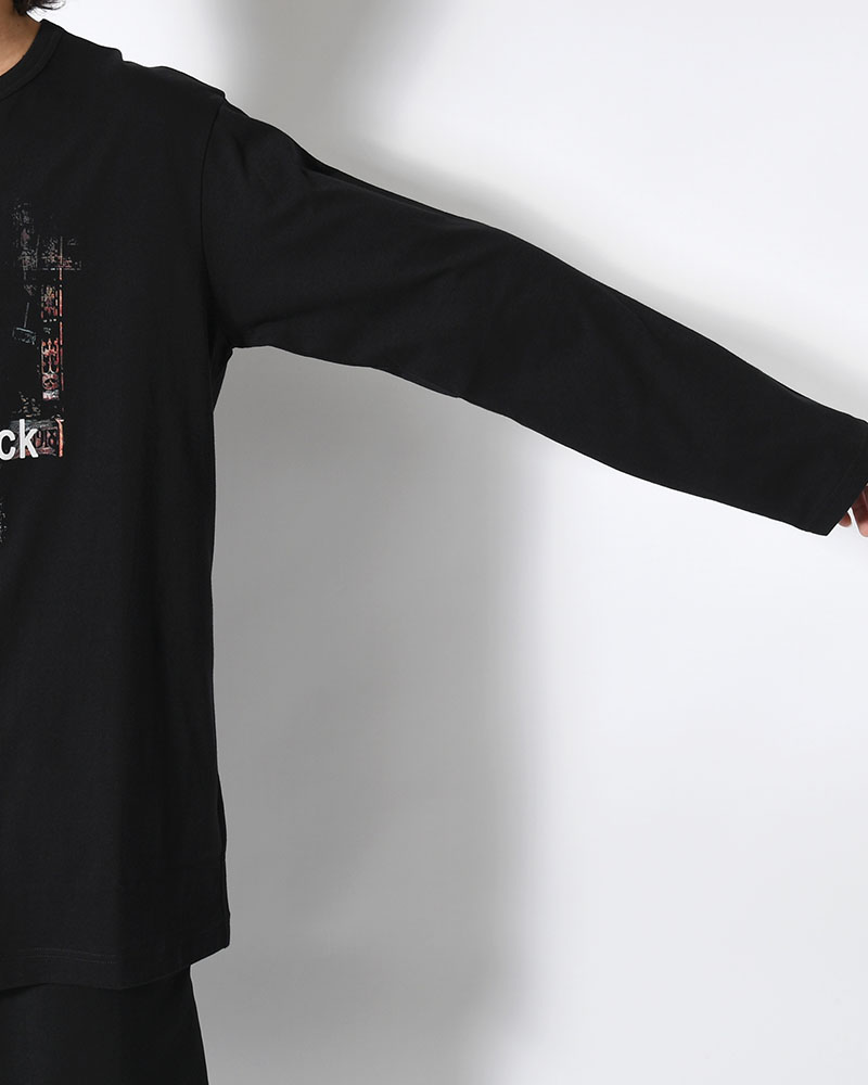 PLAIN STITCH LONG SLEEVE PRINT TEE -BLACK-