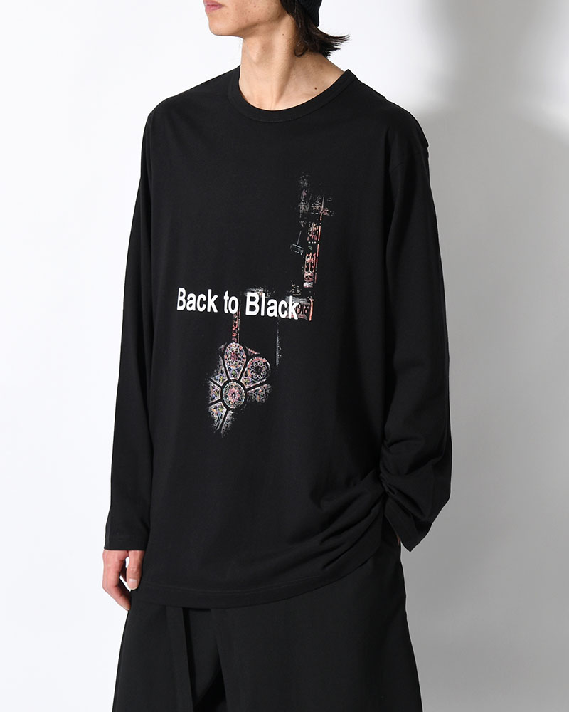 PLAIN STITCH LONG SLEEVE PRINT TEE -BLACK-