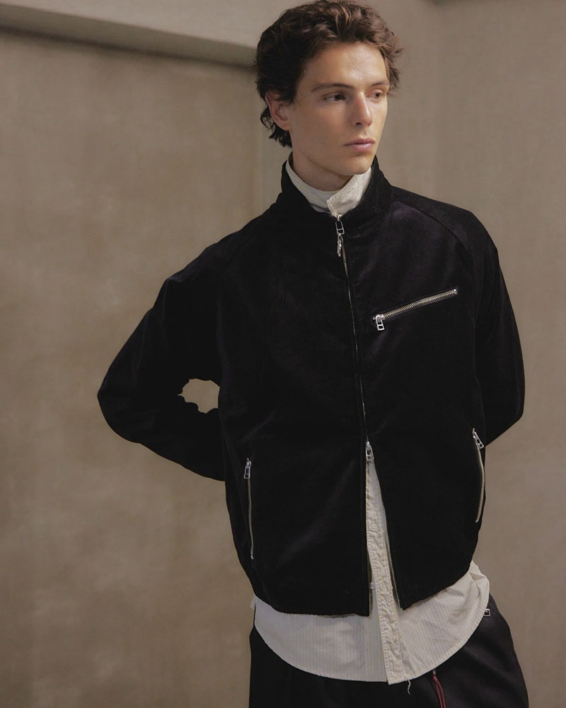VELVETEEN TRUCKER JACKET -BLACK-
