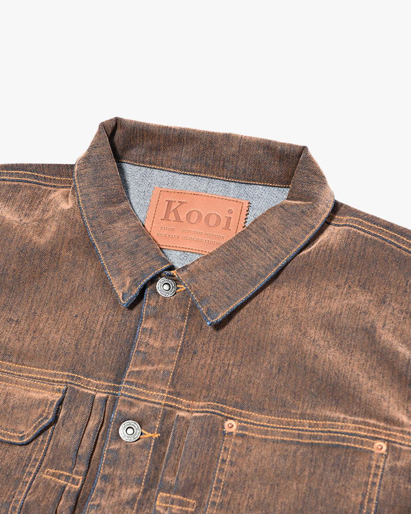 FLOCKY DENIM JACKET -BROWN-
