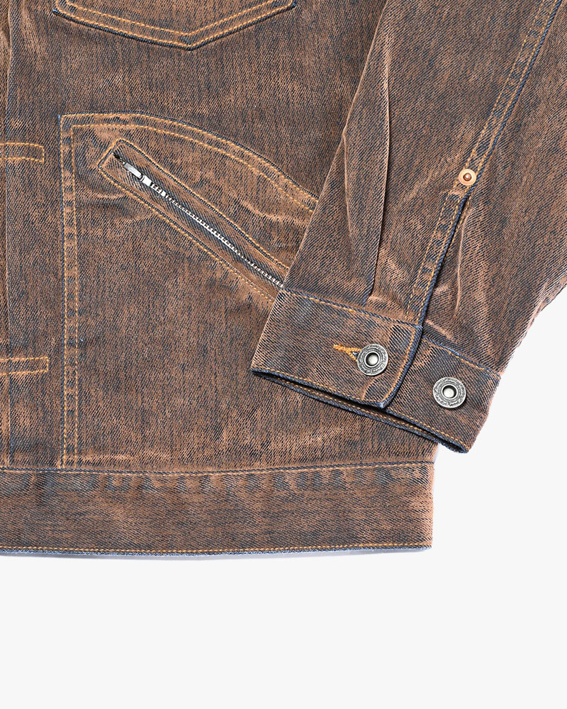 FLOCKY DENIM JACKET -BROWN-