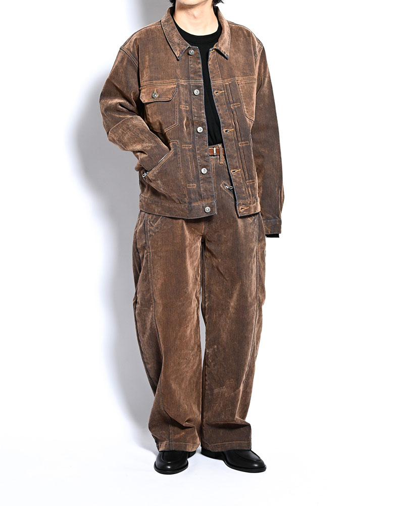FLOCKY DENIM JACKET -BROWN-