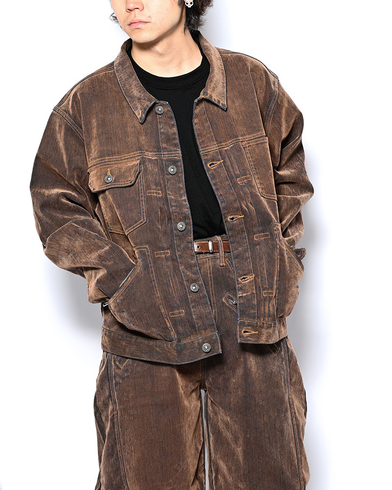 FLOCKY DENIM JACKET -BROWN-