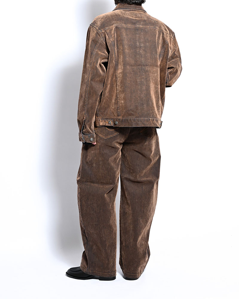 FLOCKY DENIM JACKET -BROWN-