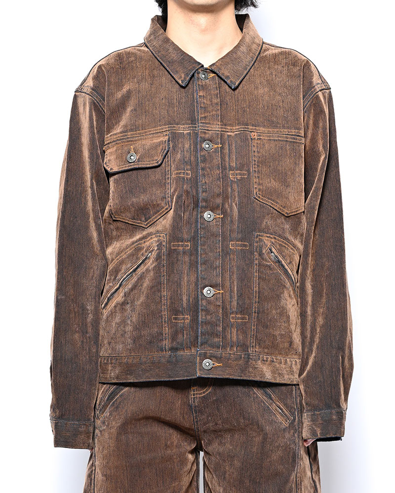 FLOCKY DENIM JACKET -BROWN-