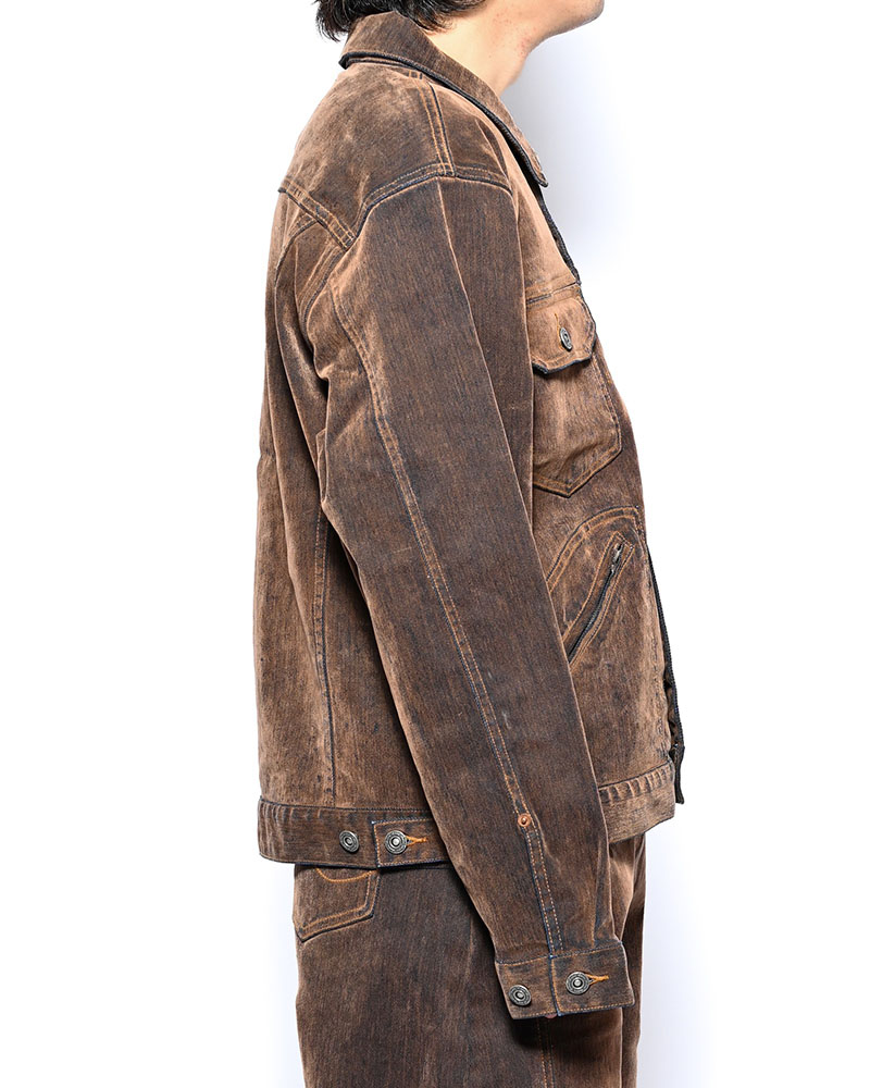 FLOCKY DENIM JACKET -BROWN-