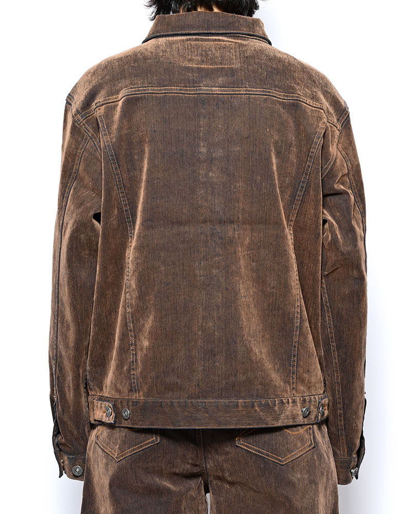FLOCKY DENIM JACKET -BROWN-