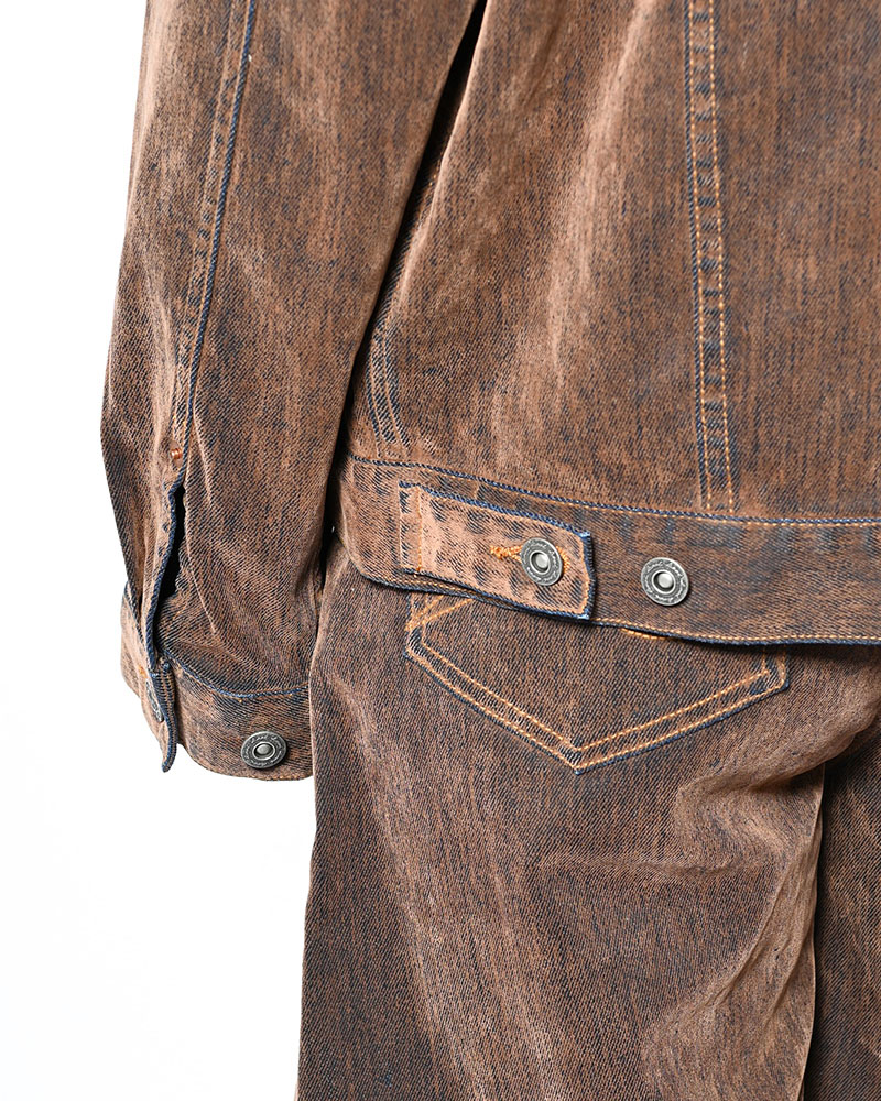 FLOCKY DENIM JACKET -BROWN-