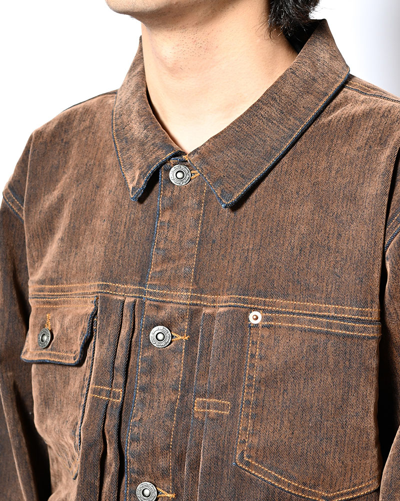 FLOCKY DENIM JACKET -BROWN-
