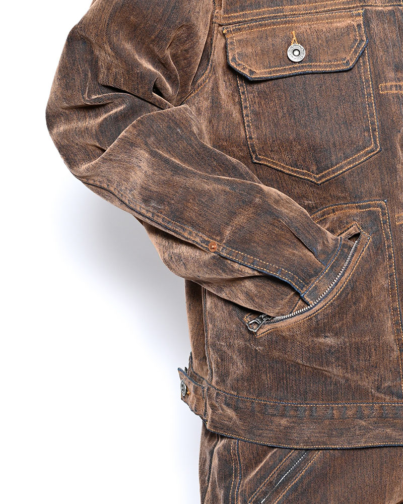 FLOCKY DENIM JACKET -BROWN-