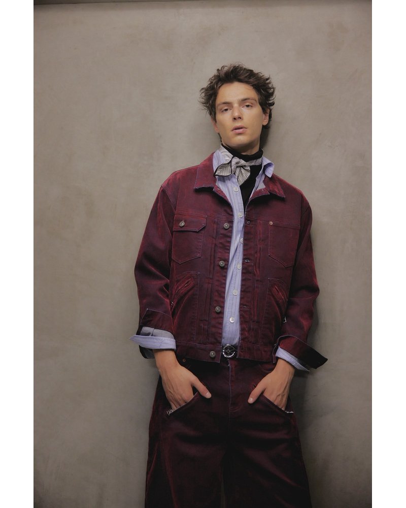 FLOCKY DENIM JACKET -BROWN-