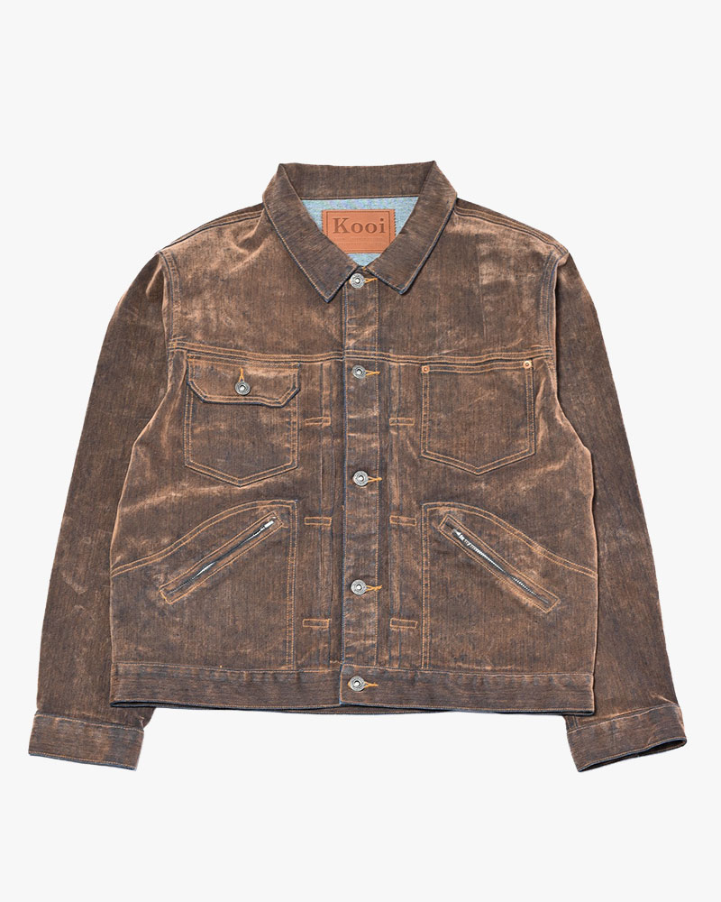 FLOCKY DENIM JACKET -BROWN-