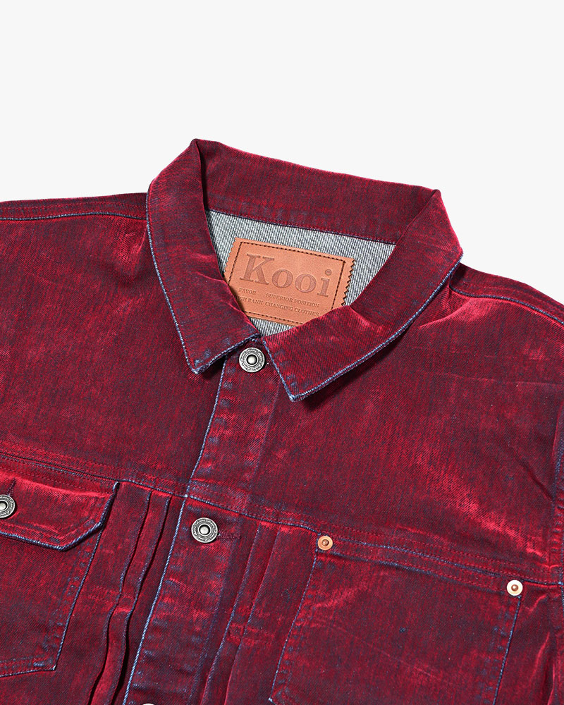 FLOCKY DENIM JACKET -RED-