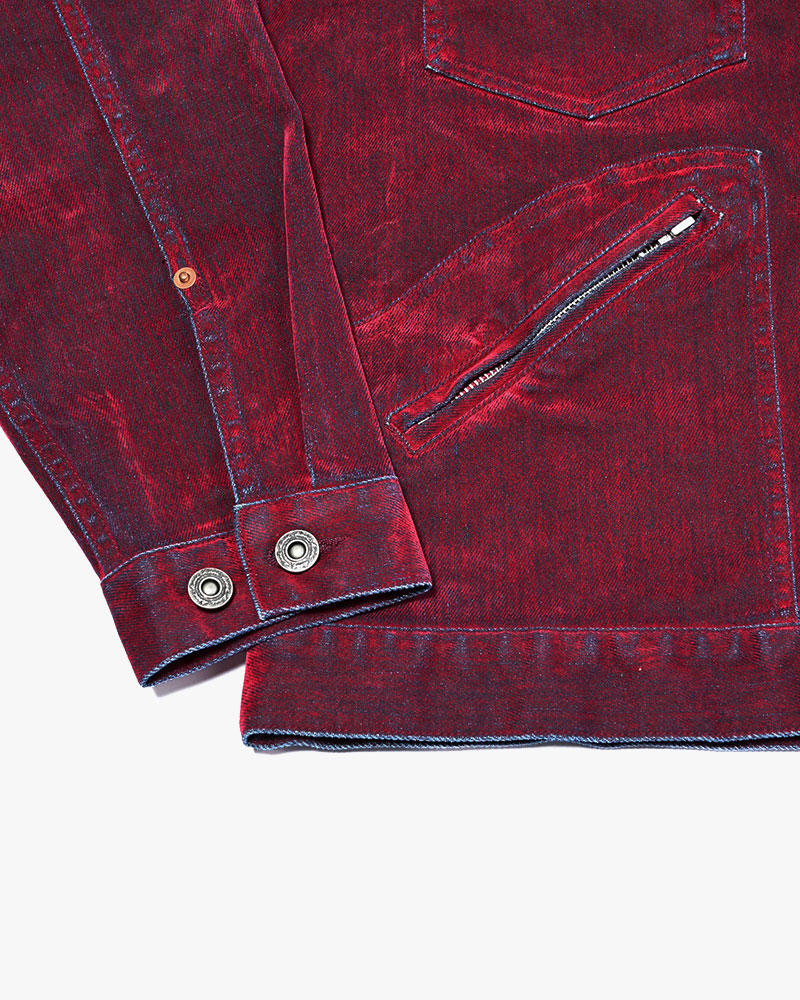 FLOCKY DENIM JACKET -RED-