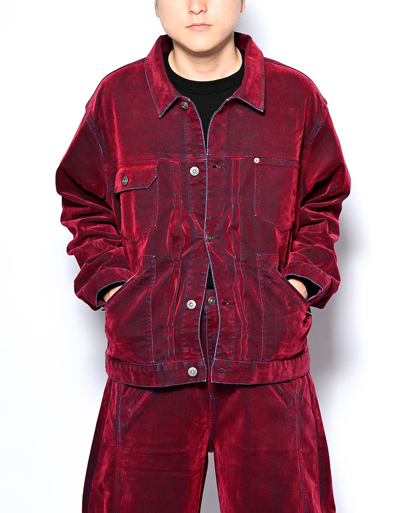 FLOCKY DENIM JACKET -RED-