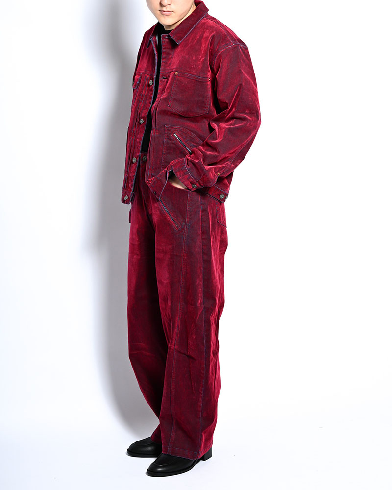FLOCKY DENIM JACKET -RED-