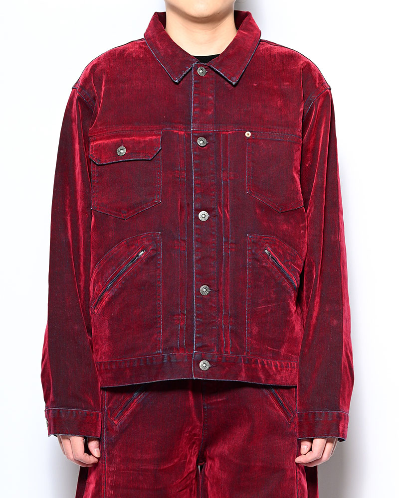 FLOCKY DENIM JACKET -RED-