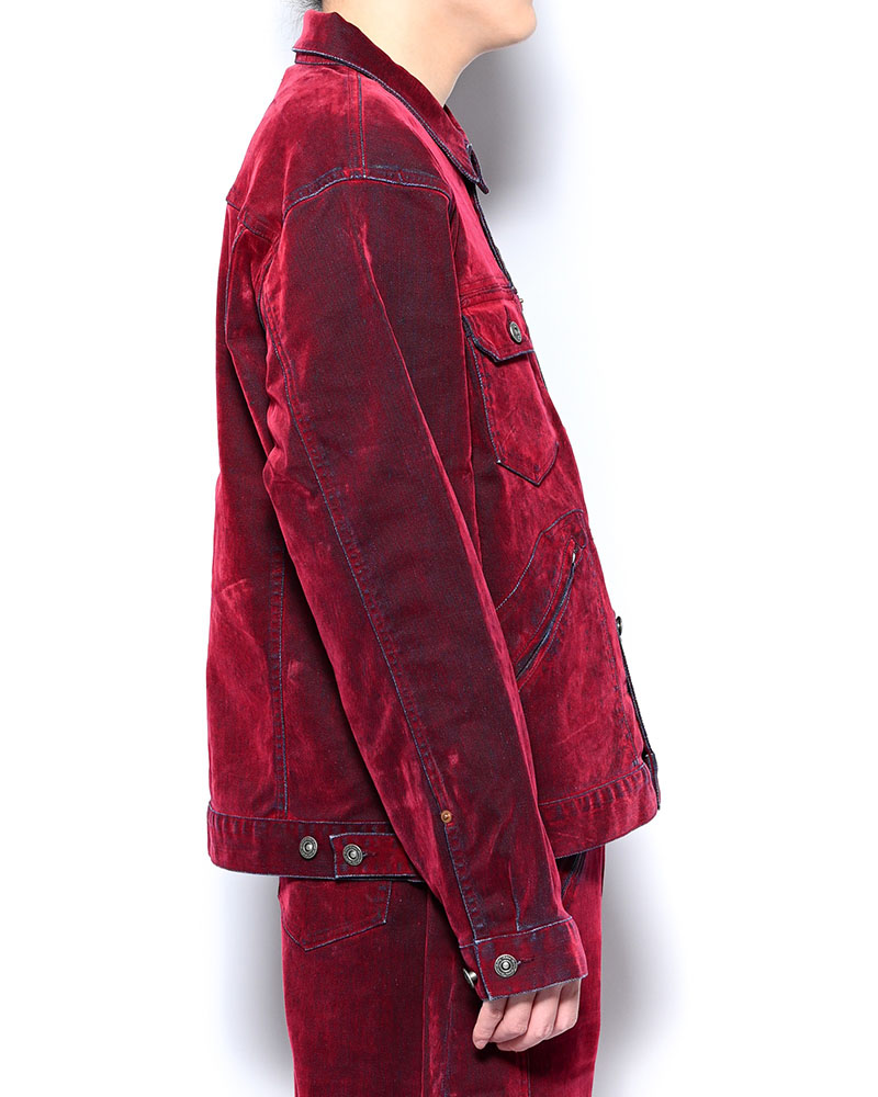 FLOCKY DENIM JACKET -RED-