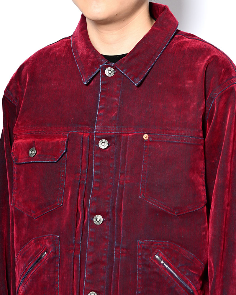 FLOCKY DENIM JACKET -RED-
