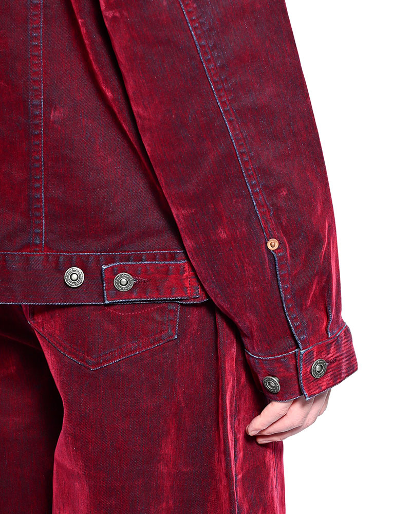 FLOCKY DENIM JACKET -RED-