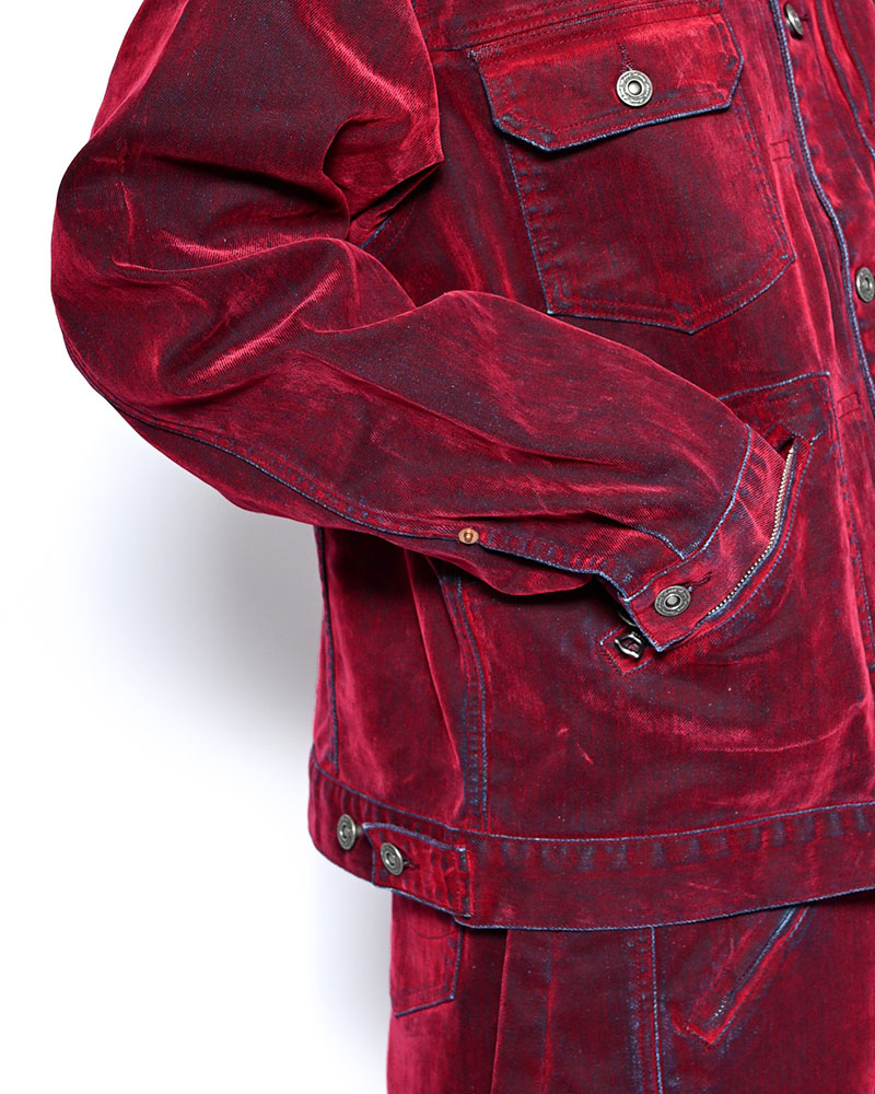 FLOCKY DENIM JACKET -RED-