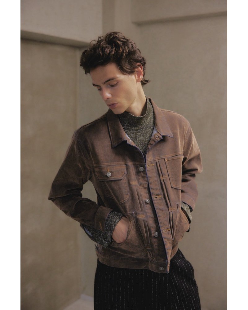 FLOCKY DENIM JACKET -RED-