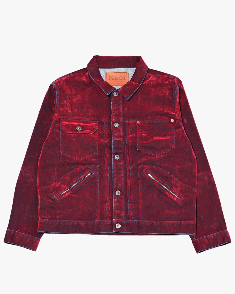 FLOCKY DENIM JACKET -RED-