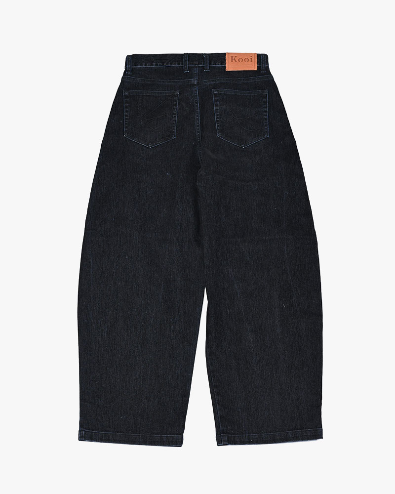 FLOCKY DENIM CURVE PANTS -BLACK-