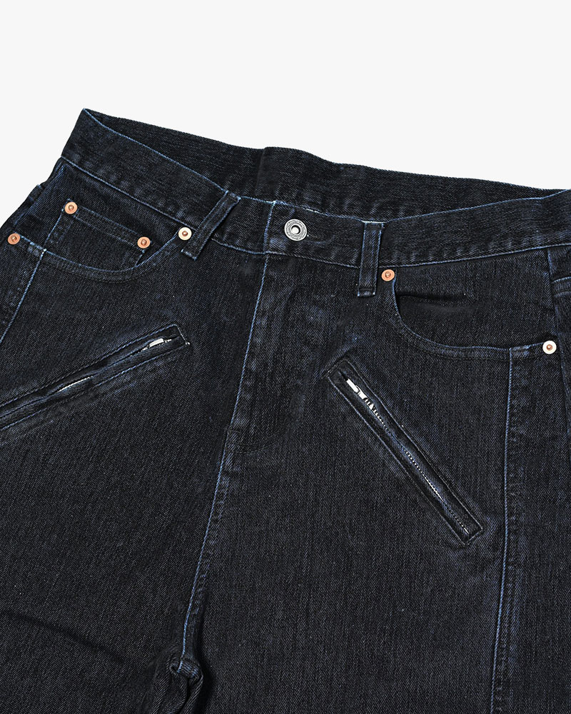 FLOCKY DENIM CURVE PANTS -BLACK-