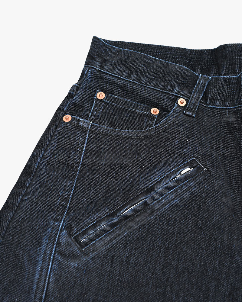 FLOCKY DENIM CURVE PANTS -BLACK-
