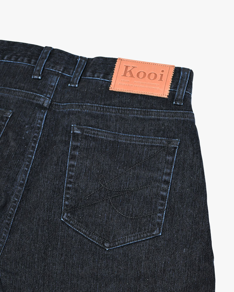 FLOCKY DENIM CURVE PANTS -BLACK-