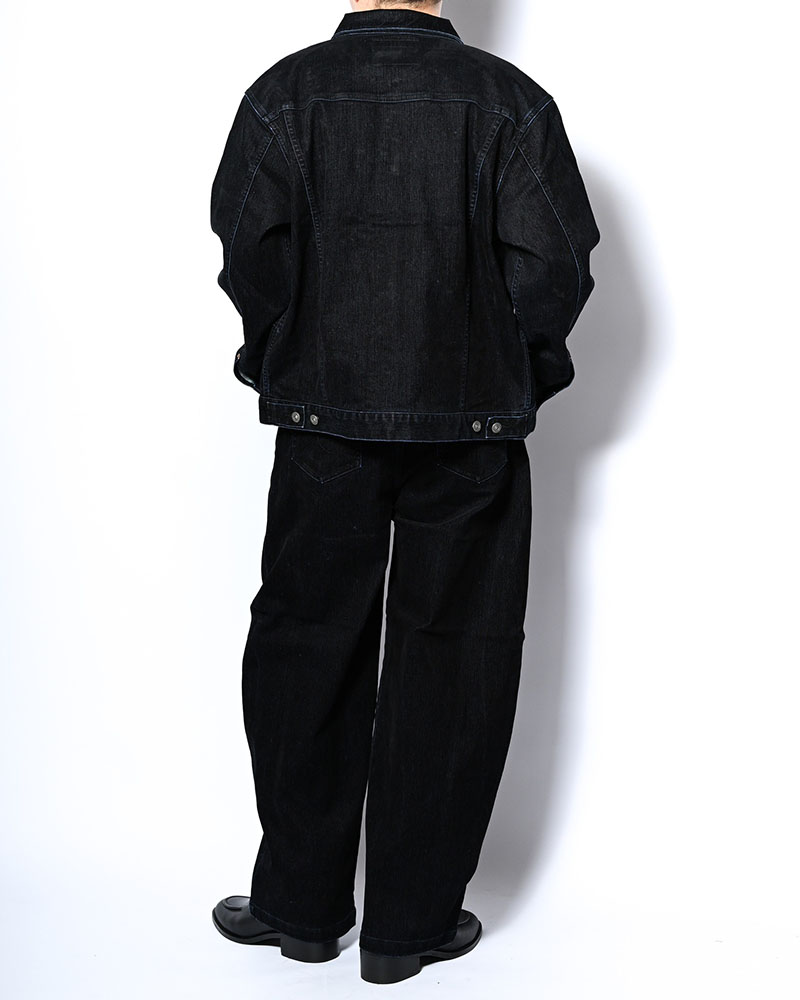 FLOCKY DENIM CURVE PANTS -BLACK-