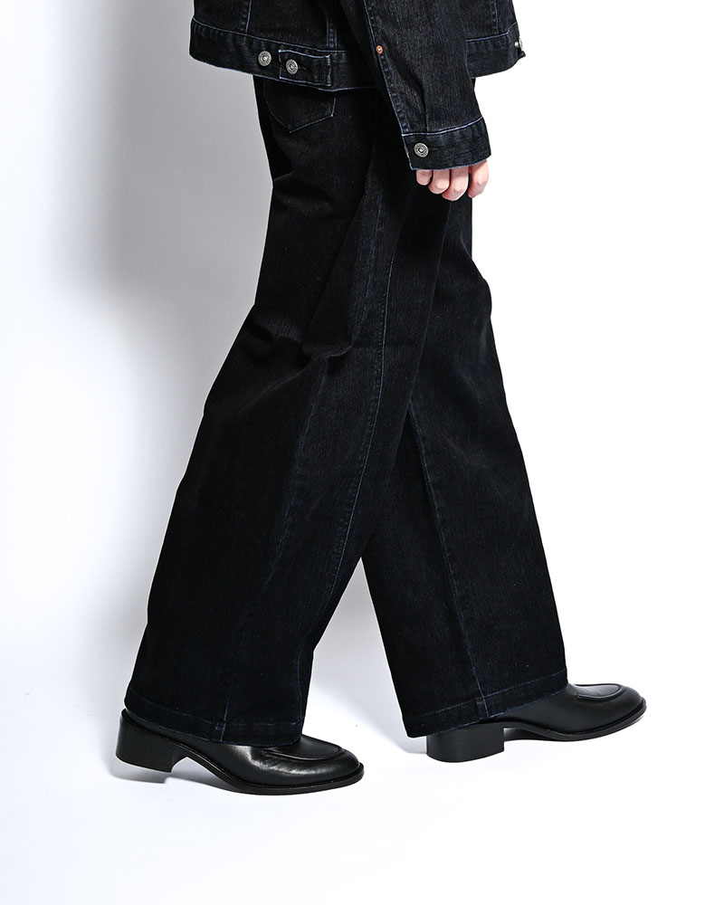 FLOCKY DENIM CURVE PANTS -BLACK-