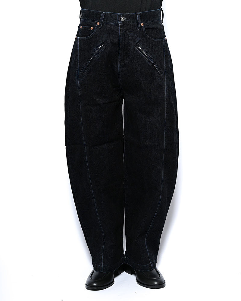 FLOCKY DENIM CURVE PANTS -BLACK-