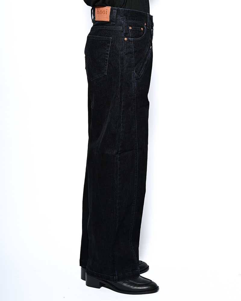 FLOCKY DENIM CURVE PANTS -BLACK-