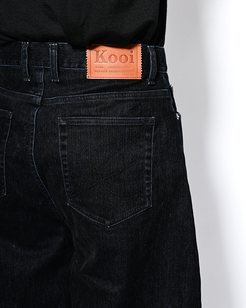 FLOCKY DENIM CURVE PANTS -BLACK-