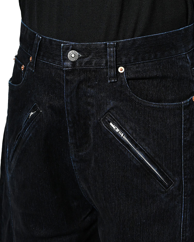 FLOCKY DENIM CURVE PANTS -BLACK-