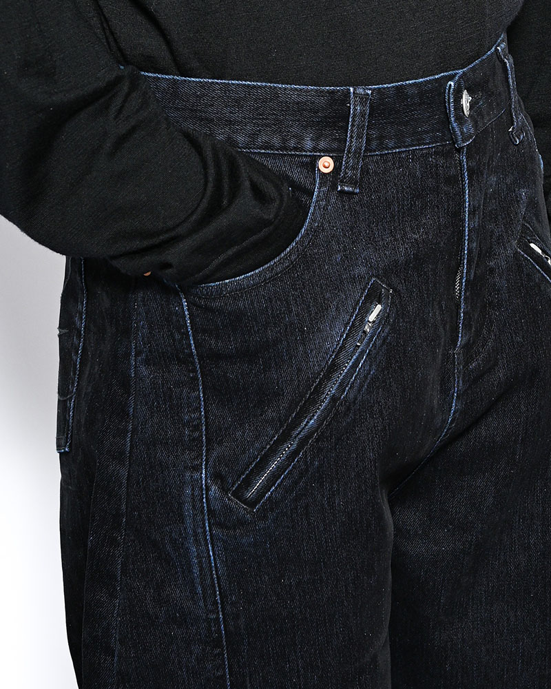 FLOCKY DENIM CURVE PANTS -BLACK-