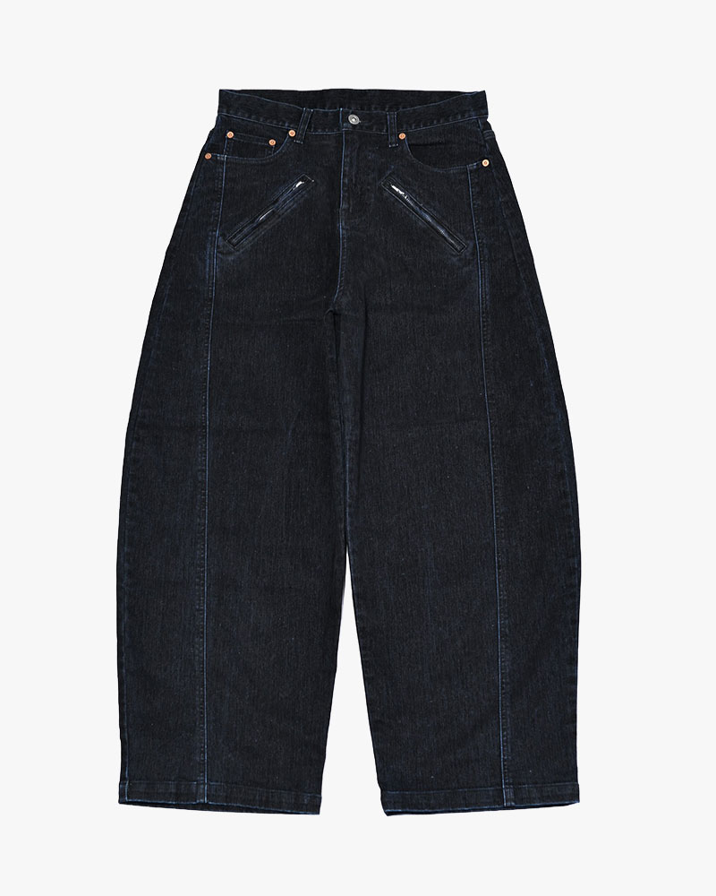 FLOCKY DENIM CURVE PANTS -BLACK-