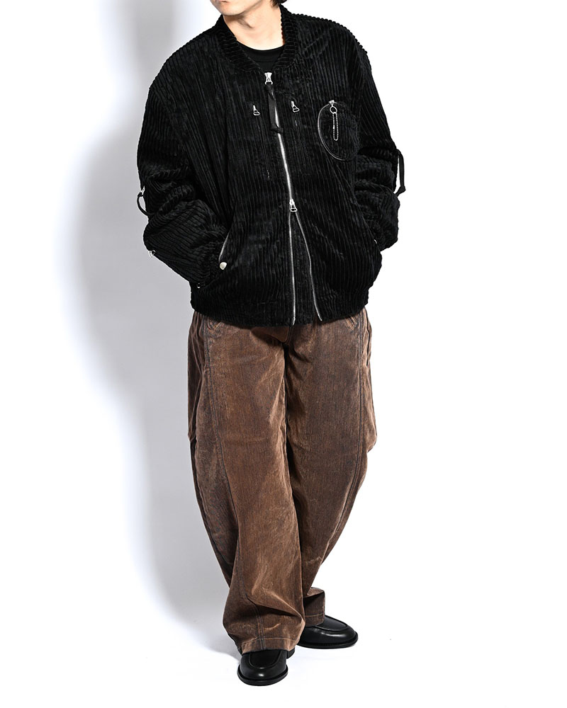 FLOCKY DENIM CURVE PANTS -BROWN-