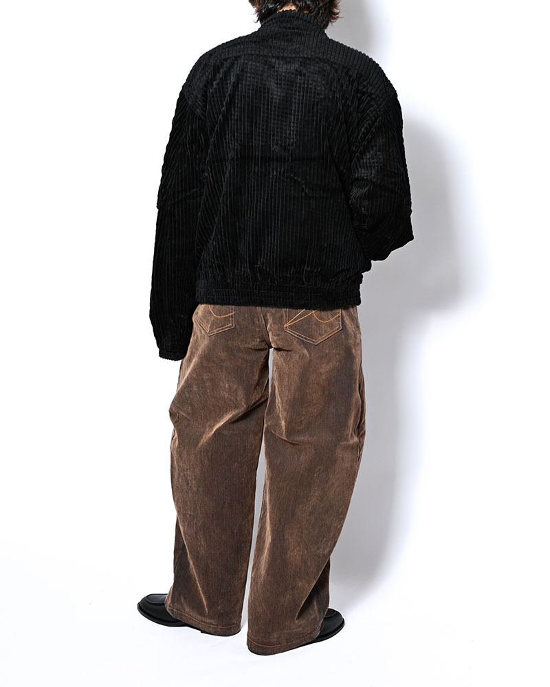 FLOCKY DENIM CURVE PANTS -BROWN-