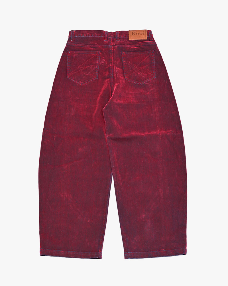 FLOCKY DENIM CURVE PANTS -RED-